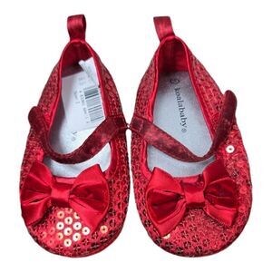 Baby Girl NWT Ruby Slippers Red Sequin Bow Ballet Flats Crib Shoes Wizard of Oz